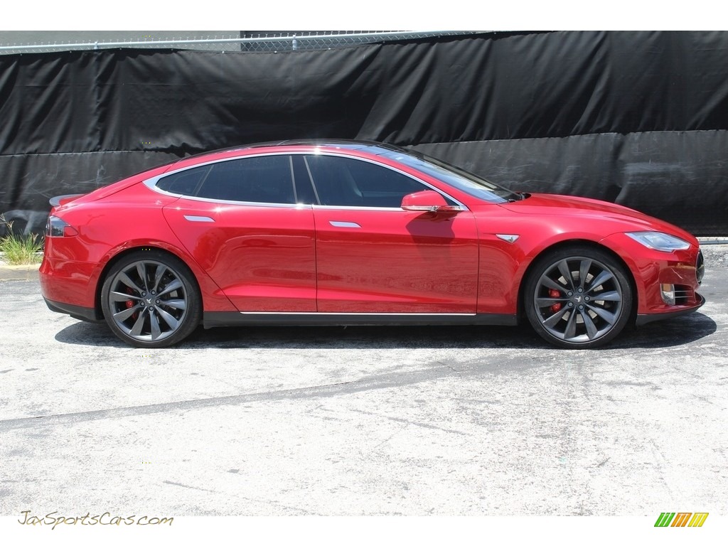 2014 Model S P85D Performance - Red Multi-Coat / Black photo #5