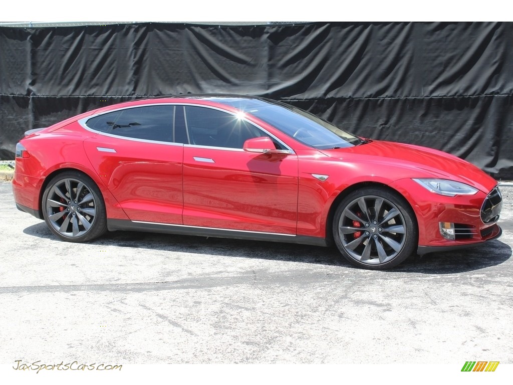 2014 Model S P85D Performance - Red Multi-Coat / Black photo #6