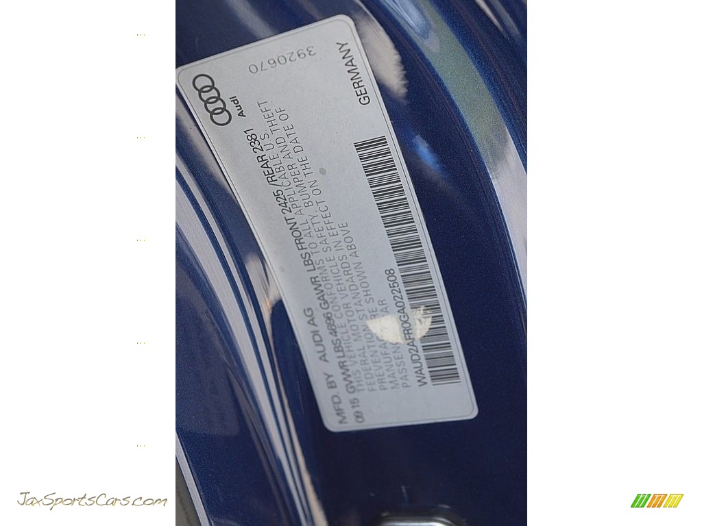 2016 A5 Premium quattro Coupe - Scuba Blue Metallic / Black photo #31