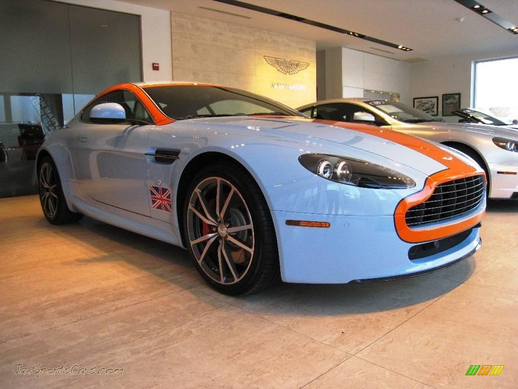 Gulf Racing Blue/Orange / Obsidian Black Aston Martin V8 Vantage Coupe