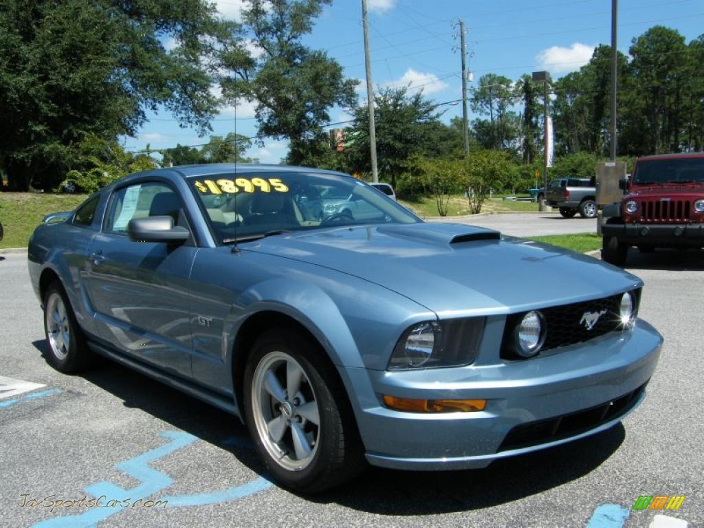 2007 Mustang GT Premium Coupe - Windveil Blue Metallic / Medium Parchment photo #7