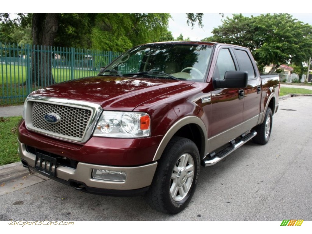 2004 F150 Lariat SuperCrew 4x4 - Dark Toreador Red Metallic / Tan photo #1