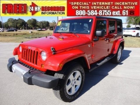 Flame Red 2010 Jeep Wrangler Unlimited Sahara 4x4