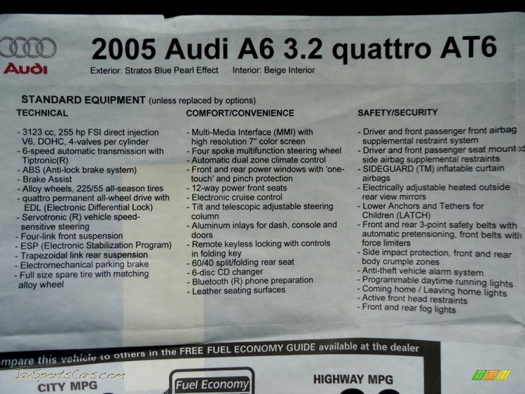 2005 A6 3.2 quattro Sedan - Stratos Blue Pearl Effect / Beige photo #5