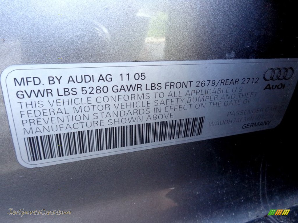2006 A6 3.2 quattro Sedan - Atlas Grey Metallic / Platinum photo #90